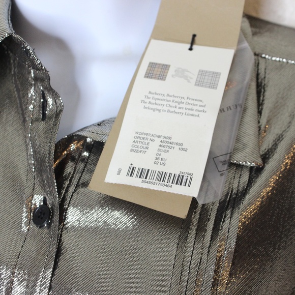 Burberry Button Up Shirt Silver Dipper Metallic - Picture 6 of 8